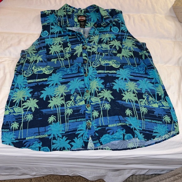 Harley Davidson Hawaiian Motorcycle Biker Sleeveless Button Up XL Men’s - Picture 1 of 5